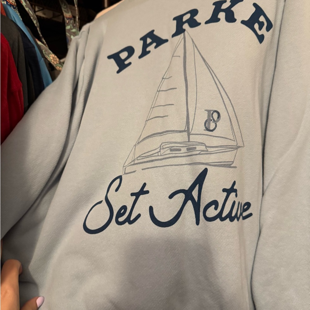 Parke/set collab Light Blue mockneck Sweatshirt with Nautical Sailboat Graphic